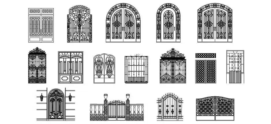 Ornamental Wrought Iron Gate CAD Blocks – Free DWG 2D Elevation