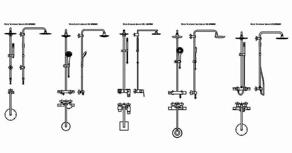Shower CAD Blocks – Free DWG 2D Plan and Elevation