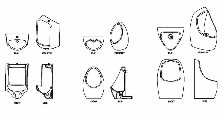 Urinal CAD Blocks – Free DWG 2D Plan and Elevation