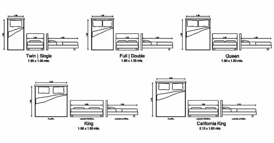 Bed CAD Blocks – Free DWG 2D Plan and Elevation