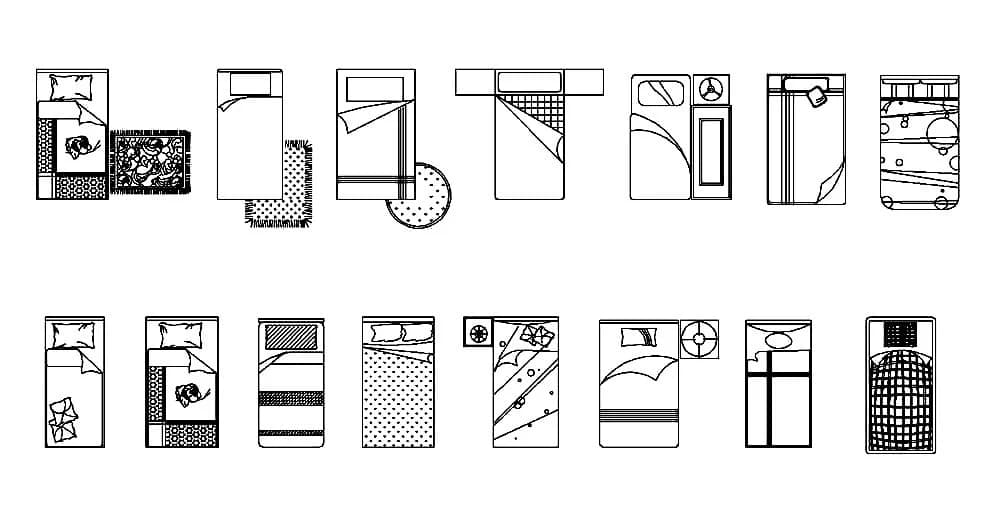 Single Bed CAD Blocks – Free DWG 2D Plan
