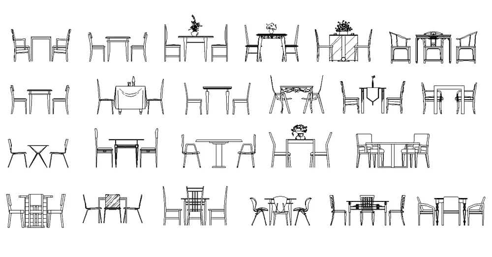 23 Dining Table CAD Blocks – Free DWG 2D Plan and Elevation