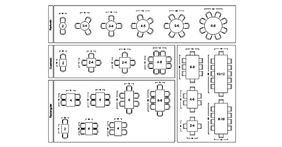 Restaurant Dining Tables CAD Blocks – Free DWG 2D Plan