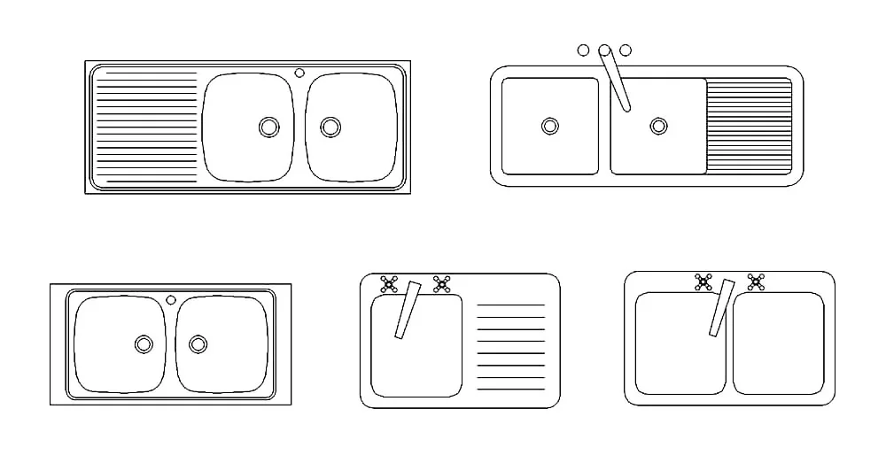 Kitchen Sink CAD Blocks – Free DWG 2D Plan and Elevation