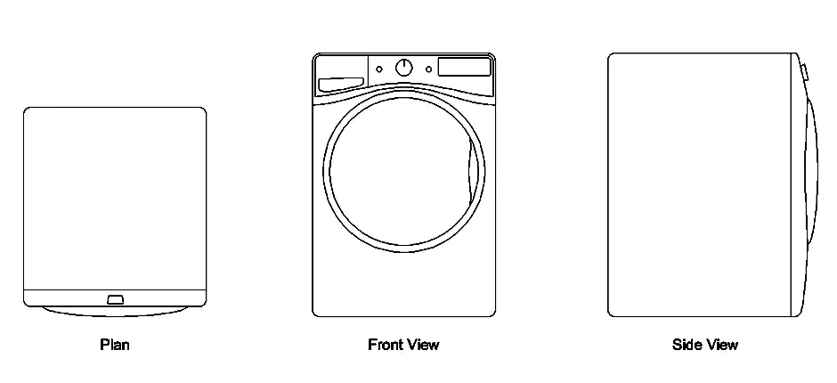 Front Load Washing Machine CAD Block – Free DWG 2D Plan and Elevation