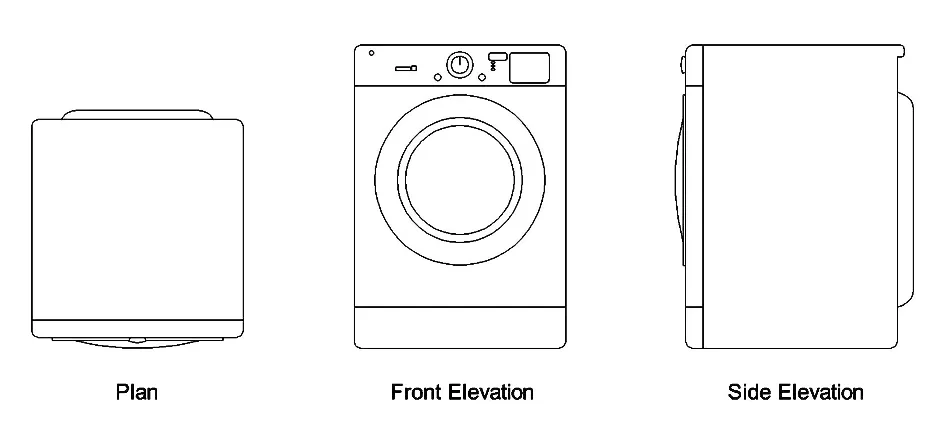 Washing Machine CAD Block – Free DWG 2D Plan and Elevation