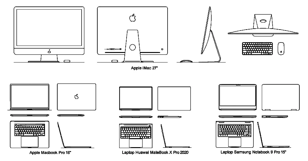 Laptops Computer Monitor CAD Blocks – Free DWG 2D Plan and Elevation