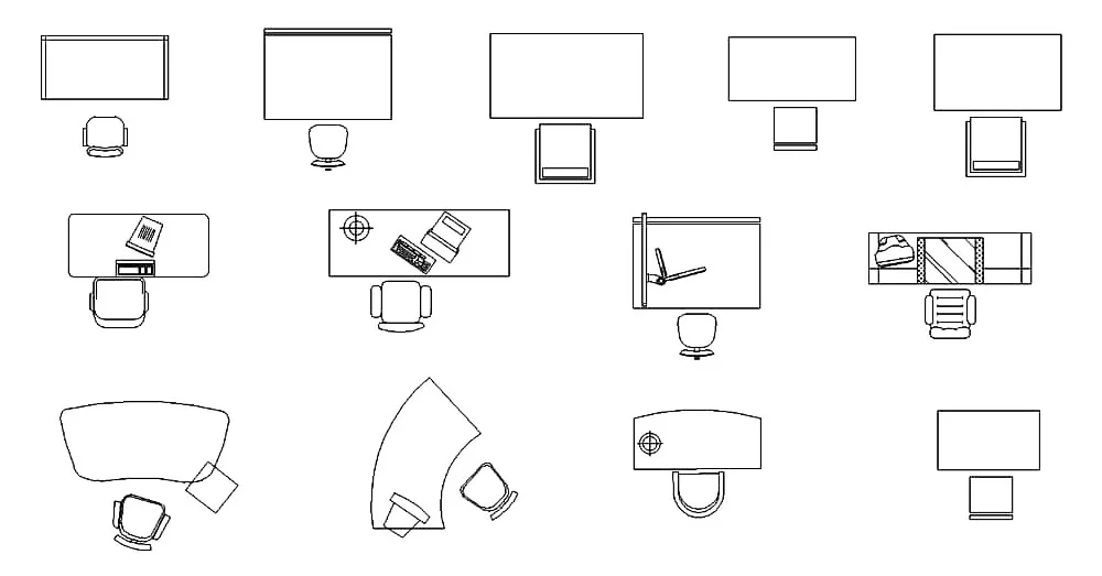 Office Desk CAD Blocks – Free DWG 2D Plan