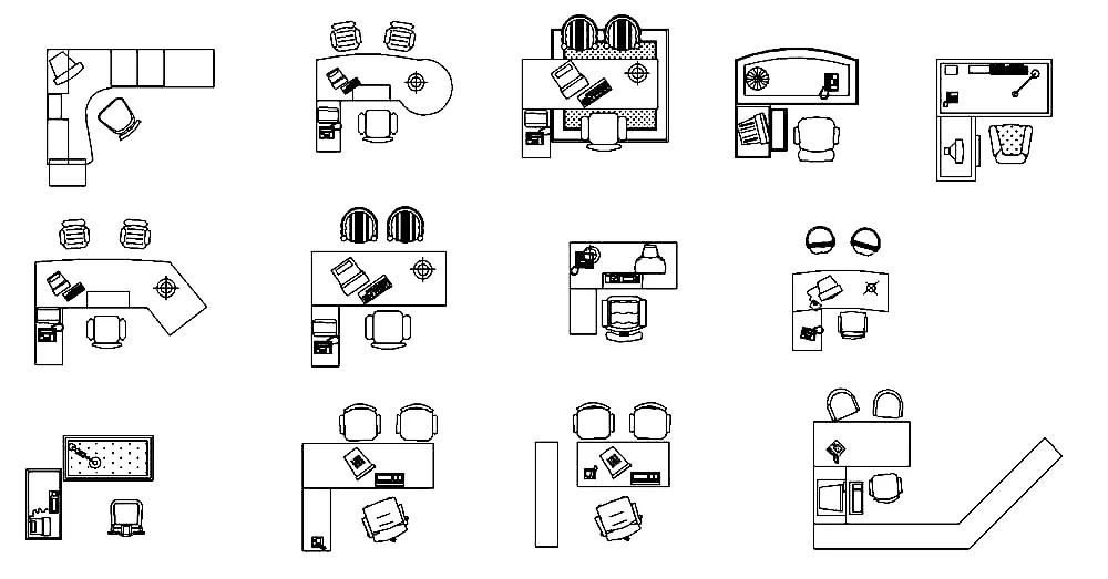 Office Table L CAD Blocks – Free DWG 2D Plan