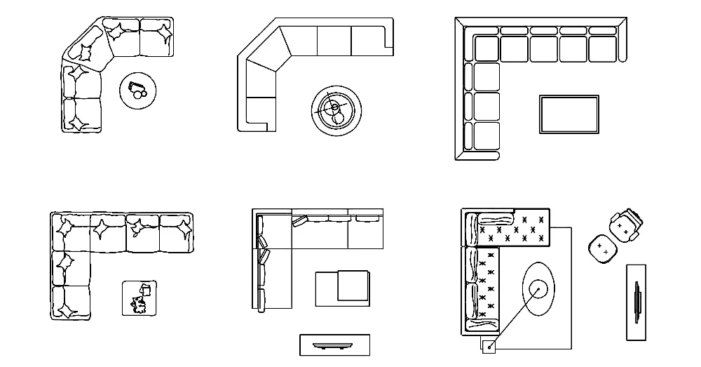 L-Shaped Sofa CAD Blocks – Free DWG 2D Plan