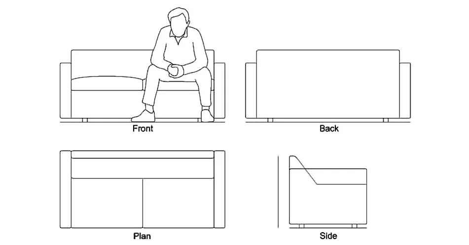 Sofa Love Seat CAD Block – Free DWG 2D Plan and Elevation