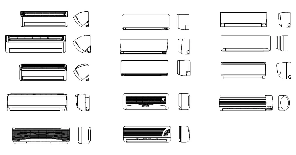 Air Conditioner CAD Blocks – Free DWG 2D Plan and Elevation