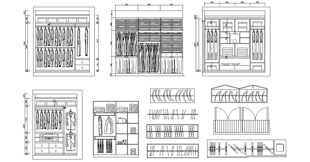 Wardrobe Clothes CAD Blocks – Free DWG 2D Plan and Elevation