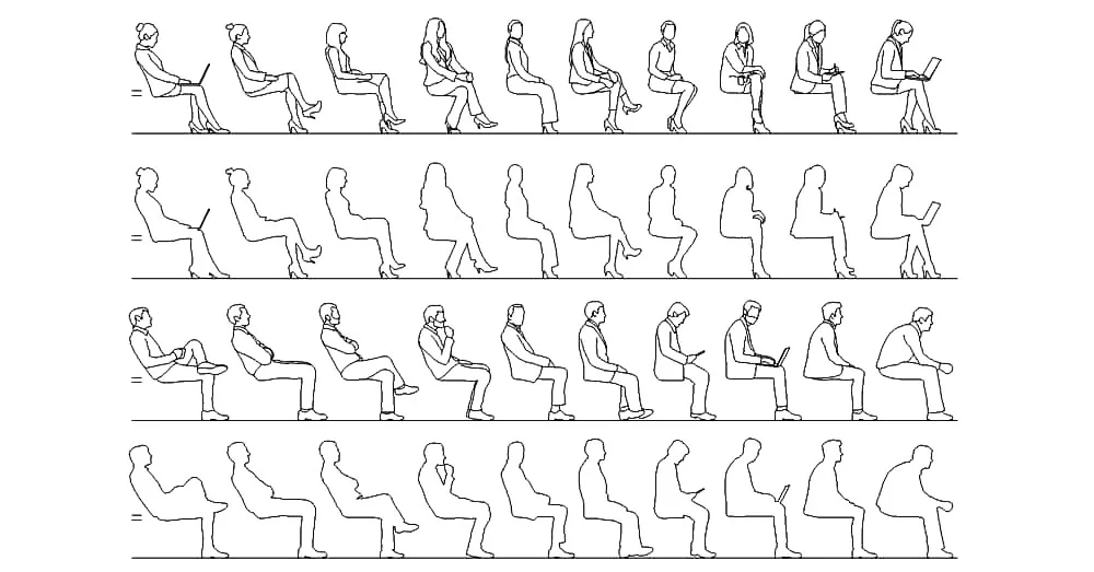 People Silhouettes CAD Blocks – Free DWG 2D Plan and Elevation