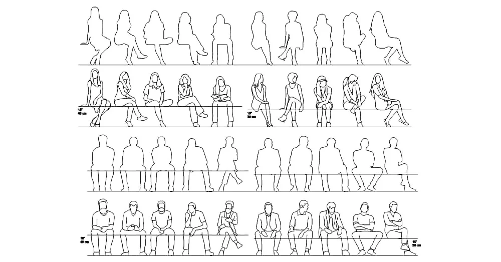 People Sitting CAD Blocks – Free DWG 2D Plan and Elevation