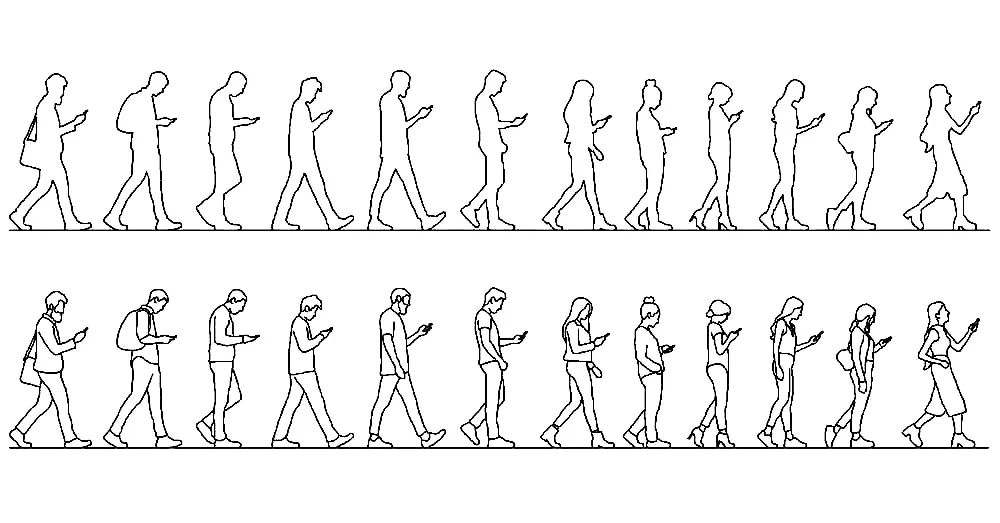 People Walking CAD Blocks – Free DWG 2D Plan and Elevation