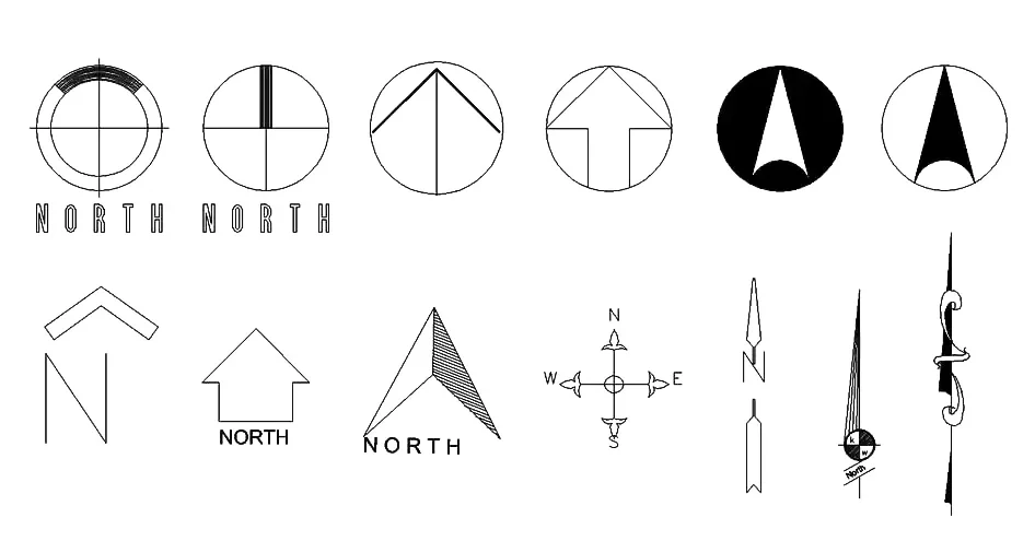 North Arrow CAD Blocks – Free DWG 2D Plan