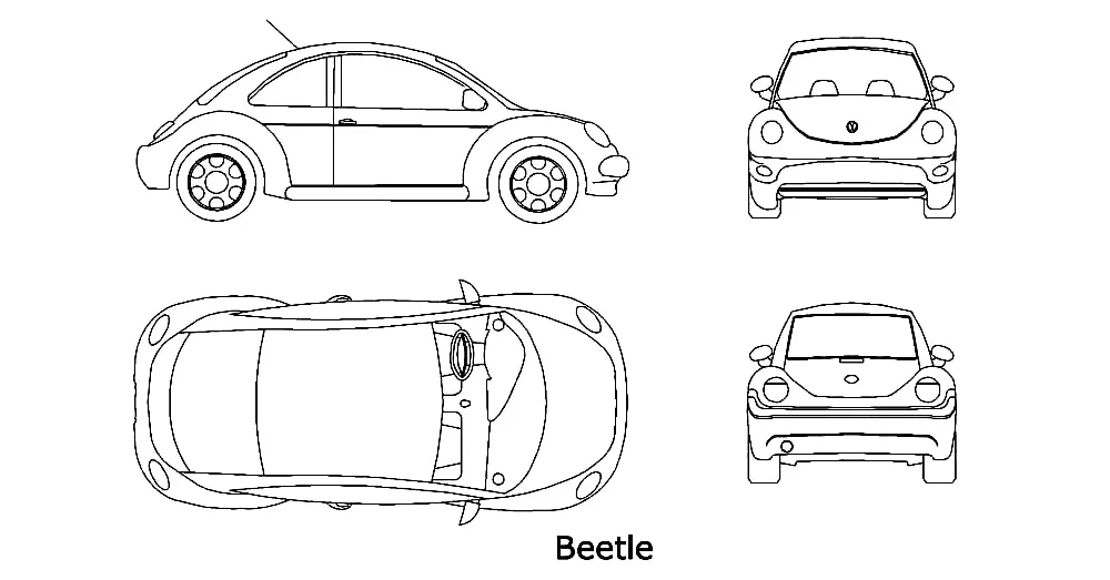Beetle Car CAD Blocks – Free DWG 2D Plan and Elevation