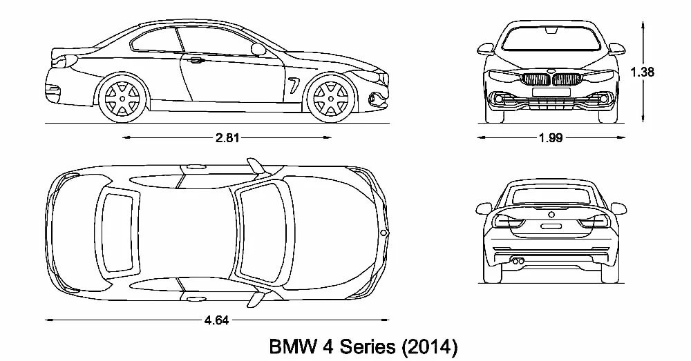 Bmw 4 Series Car CAD Blocks – Free DWG 2D Plan and Elevation