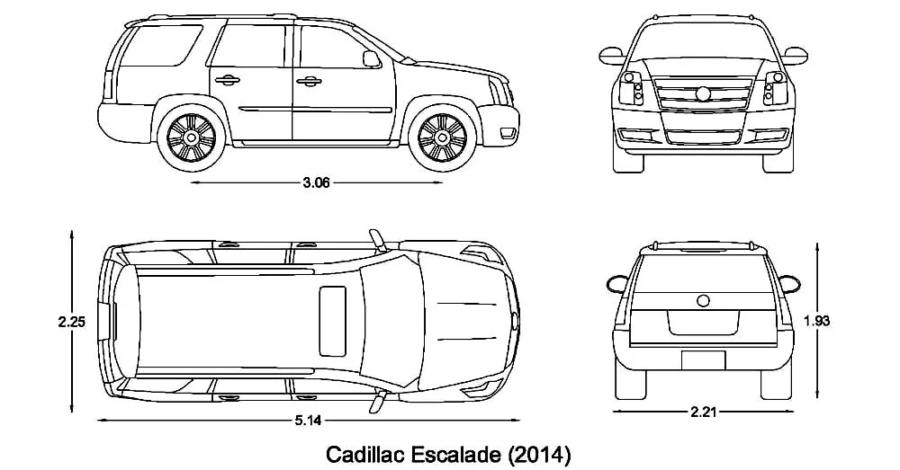 Cadillac Escalade CAD Blocks – Free DWG 2D Plan and Elevation