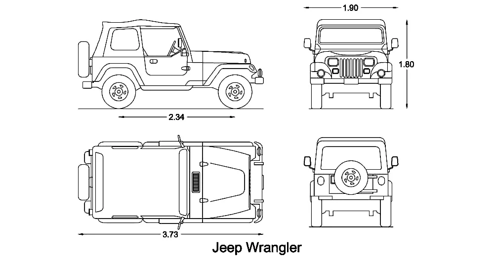 Jeep Wrangler CAD Blocks – Free DWG 2D Plan and Elevation