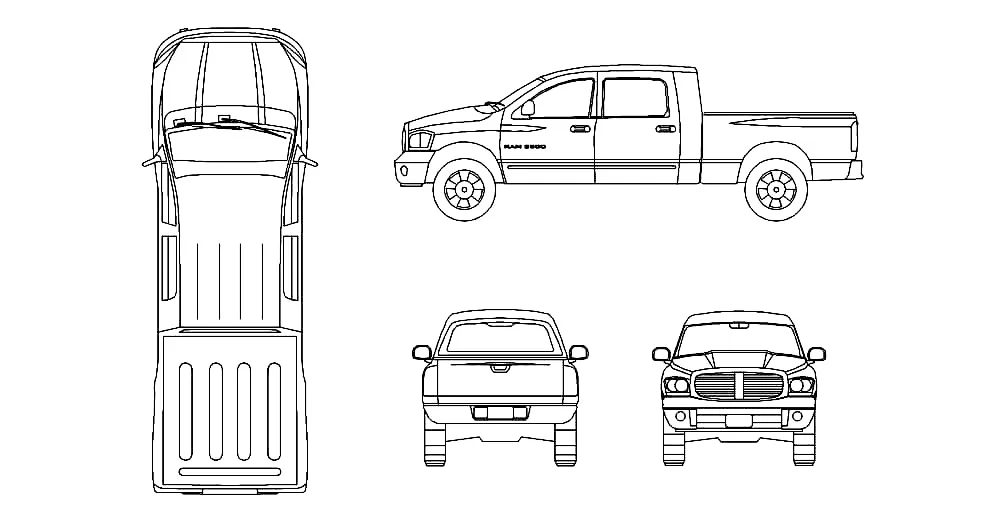 Ram 2500 Pickup CAD Blocks – Free DWG 2D Plan and Elevation